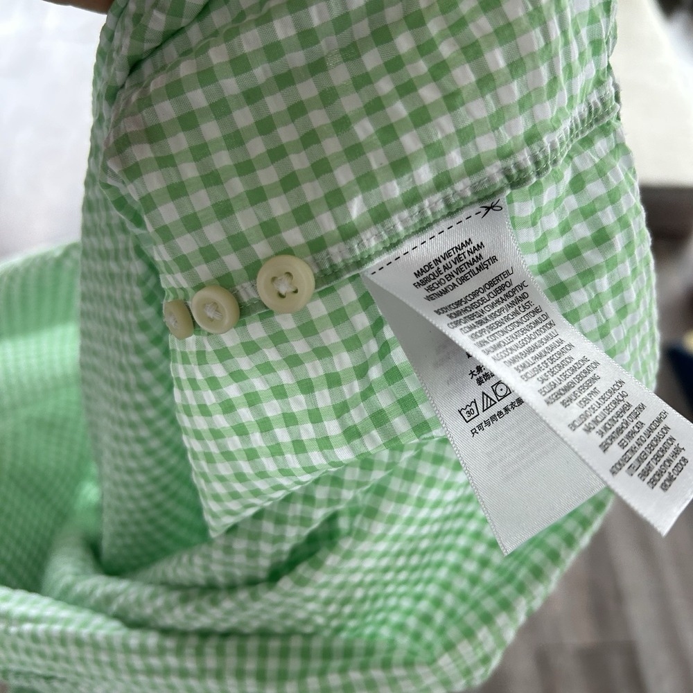 Ralph Lauren Mens Medium Classic Fit Green Gingham Seersucker Button Down Shirt - Picture 7 of 7